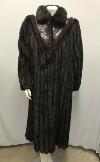 VINTAGE HETTABRETZ MINK CROCODILE COAT BROWN LUXURIOUS REGAL SIZE 10 44 2