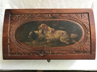 Vintage Carved Cedar Box With Setter Dogs
