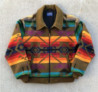 Vintage Pendleton Western Wear Wool Jacket Aztec Native Tribal Stripe