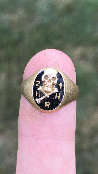 Vintage Antique 14k Gold Ring Skull Crossbones Masonic Fraternal Class ? Unique