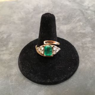 14k Yellow Gold Emerald & Diamond Ring 6.  2 Grams $3850 Size 7.  5
