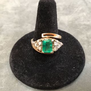 14k yellow gold emerald & diamond ring 6.  2 grams $3850 size 7.  5 2