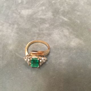 14k yellow gold emerald & diamond ring 6.  2 grams $3850 size 7.  5 6