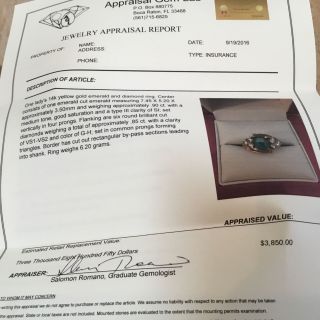 14k yellow gold emerald & diamond ring 6.  2 grams $3850 size 7.  5 7