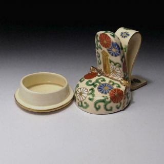 WO8: Japanese Incense Case,  Kogo,  Kyo ware,  Height 3.  9 inches,  LARGE SIZE 3