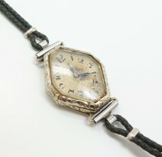 Rare Vintage Art Deco 18k White Gold Exploding Numeral Wristwatch To Restore