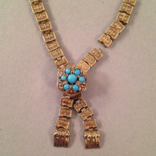 Antique 10k Gold Book Chain Necklace W Turquoise For Repair