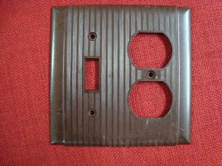 Vtg Uniline Bryant Bakelite Outlet Single Toggle Switch Plate Cover Ribbed Brown