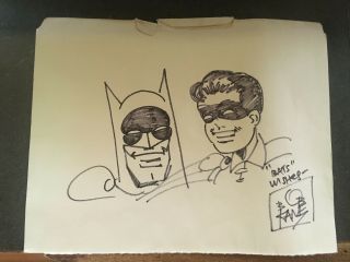 Bob Kane Vintage Batman And Robin Signed Drawing
