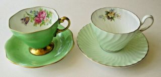2 Vintage Foley Bone China Tea Cups & Saucers Fm England.  Gorgeous & Inexpensive