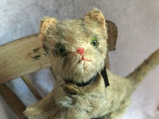 Rare Antique Vtg Steiff Mohair Tabby Cat Glass Eyes 5 Way Jointed Cat Very Small 10