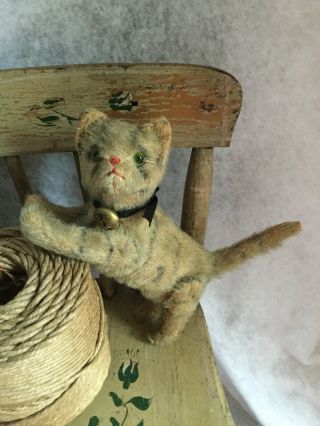 Rare Antique Vtg Steiff Mohair Tabby Cat Glass Eyes 5 Way Jointed Cat Very Small