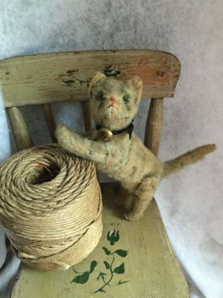 Rare Antique Vtg Steiff Mohair Tabby Cat Glass Eyes 5 Way Jointed Cat Very Small 3