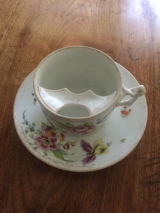 Antique Large Porcelain Mustache Cup & Saucer.  Saucer Is