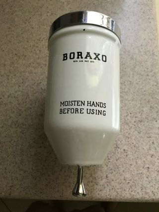 Vintage Boraxo Porcelain Powder Soap Dispenser W /2 Boraxo