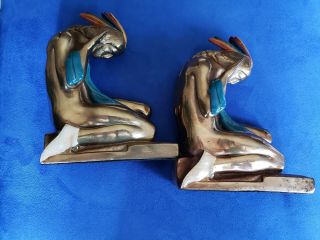 Vintage Native American Indian Bookends Marion Bronze Clad Paint