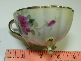 Antique NIPPON Cup & Saucer ROYAL KINRAN Colorful ROSES Footed HAND PAINTED GOLD 8