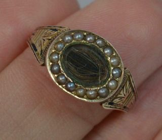 Victorian 9ct Gold Hair And Seed Pearl Mourning Signet Ring D0276
