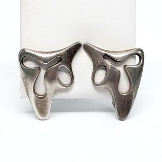 Vintage Georg Jensen Sterling Silver Amoeba Clip - On Earrings By H Koppel 4965