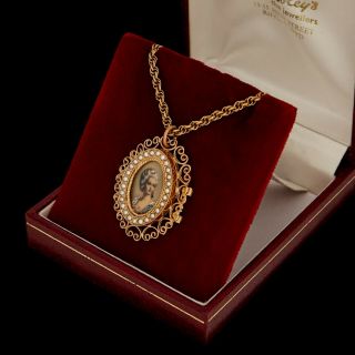 Antique Vintage Nouveau 18k Gold Marie Antoinette Seed Pearl Pendant Necklace