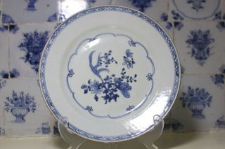 Stunning Antique Chinese Export Blue White Plate Hand Painted Flowers 23cm