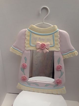Wood Frame Mirror Dress Shape With Carved Pink Flowers " My Baby Girl "