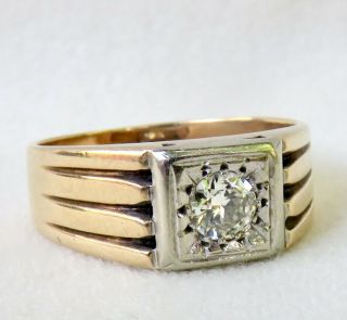 Mens Antique.  40 Ct.  Old Transitional Cut Diamond Solitaire 14k Yellow Gold Ring