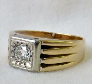 MENS ANTIQUE.  40 CT.  OLD TRANSITIONAL CUT DIAMOND SOLITAIRE 14K YELLOW GOLD RING 2
