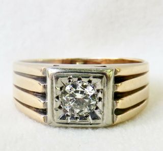 MENS ANTIQUE.  40 CT.  OLD TRANSITIONAL CUT DIAMOND SOLITAIRE 14K YELLOW GOLD RING 3