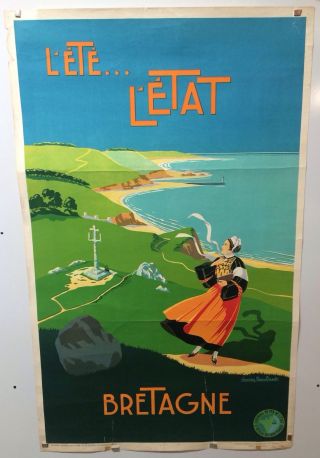 Vintage Travel Poster Bretagne France French National Railroad 1930 