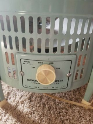 VINTAGE LAKEWOOD F - 12 TEAL 3 SPEED COUNTRY AIRE HASSOCK FLOOR FAN 2