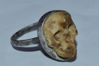 ANTIQUE 19 century Ring SILVER STYLE Memento Mori Skull VICTORIAN Doctor vanitas 2