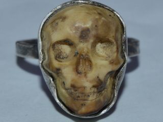 ANTIQUE 19 century Ring SILVER STYLE Memento Mori Skull VICTORIAN Doctor vanitas 3