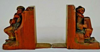 Vintage,  Anri carved wood bookends.  Musician figures. 3