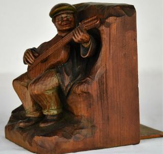 Vintage,  Anri carved wood bookends.  Musician figures. 6