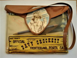 Vintage Davy Crockett Frontierland Pencil Case & Pencil.  Fess Parker Picture