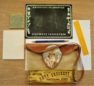 Vintage Davy Crockett Frontierland Pencil Case & Pencil.  Fess Parker Picture 2