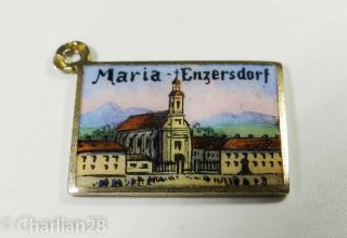 Antique Picture Postcard Charm Austria Silver Enamel Maria Enzersdorf A1085