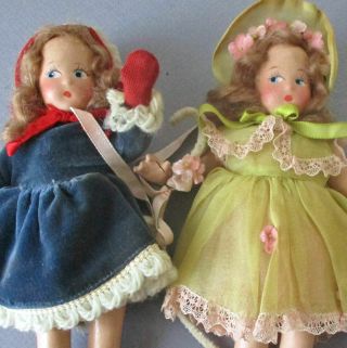 2 Antique C1930s Madame Alexander Compo Birthday Dolls Tiny Betty May,  October