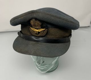 Wwii Raf Officer Peaked Cap Visor / Bullion Cap Badge / Crusher Cap