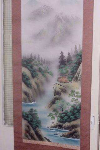 Antique Chinese 19th Century Large Scroll Hand Painted On Silk Signed