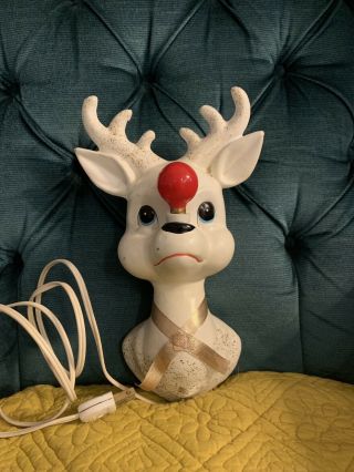 Vtg Paper Mache Rudolph Red Nose Reindeer Light Japan Christmas Deco