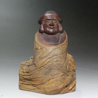 Japanese Antique Art Wood Statue Dharma Doll Hand - Carved Wooden Sculpture Rare