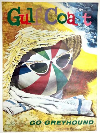 Vintage 1960s Greyhound Travel Poster Gulf Coast Full Bleed 28 X 38