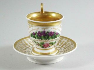 Antique Hand Painted / Gold Gilt German Cup And Saucer