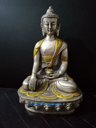 Tibet Hand Craft Silver Figure Of The Buddha With Lotusthrone Statue