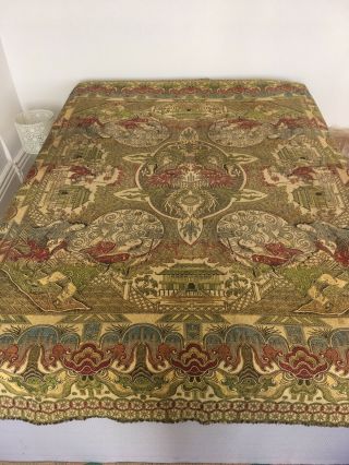 Large Antique Chinese Bedspread Throw Fabric Silk Jacquard Embroidery 2m X 2.  10m