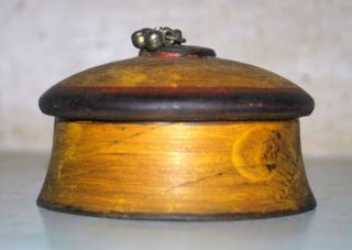 Old Vintage Rare Wooden Lacquer Painted Hand Crafted Vermilion Box Tika Box 3