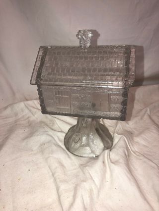 Vintage Eapg Open Sugar Clear Glass Log Cabin With Lid