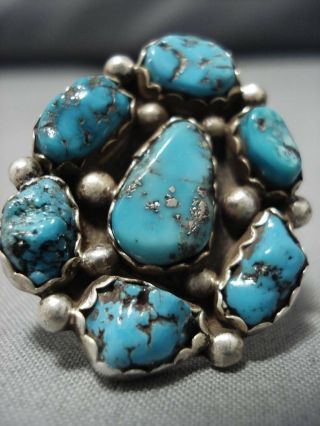 Superior Vintage Navajo Turquoise Native American Sterling Silver Ring Old